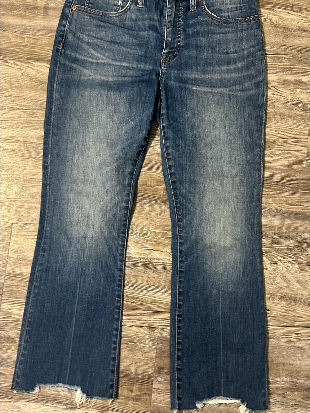 Madewell Cali Demi Boot Jeans 28 Dark Wash Raw Hem Cropped Flare